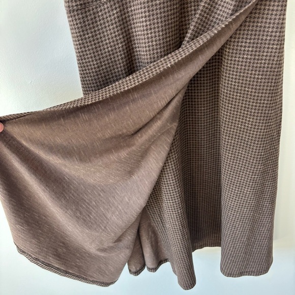 Toad&Co Brown Houndstooth Mini Wrap Dress Short Sleeve Scoop Neck Tie Waist - Picture 6 of 12
